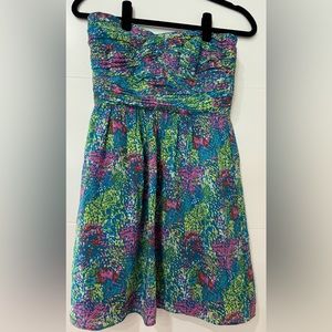 Shoshanna Women's 100% Silk Blue & Pink Strapless Dress Size 2